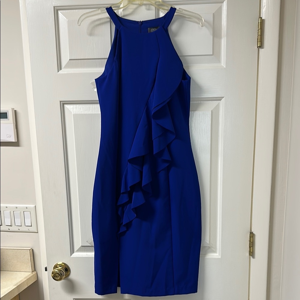Vince Camuto Blue Ruffled Asymmetrical Cocktail Dress